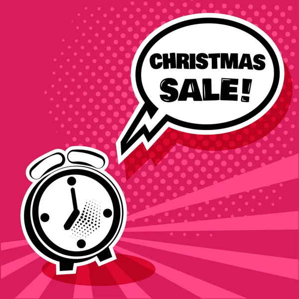 Годинник Нагадування Білою Комічною Бульбашкою Словом Christmas Sale Рожевому Фоні — стоковий вектор