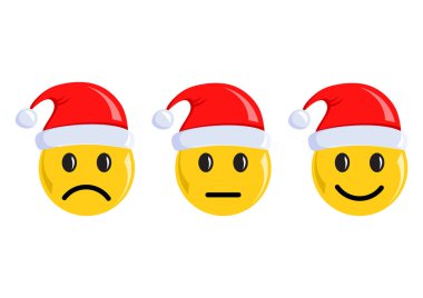 Tatil Noel ifade simgeleri ayarlayın. Negatif, tarafsız ve olumlu ruh hali. Vektör çizim
