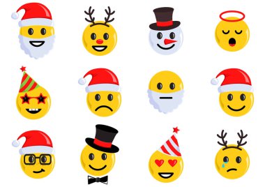 Tatil Noel ifade simgeleri ayarlayın. Vektör çizim