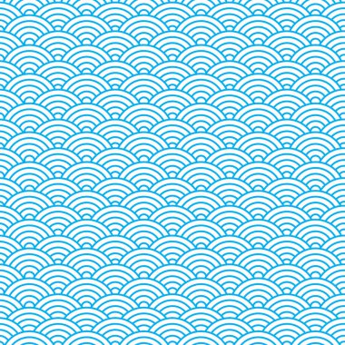 Dikişsiz desen witn mavi dalgalar. Çince yazdırın. Vektör çizim