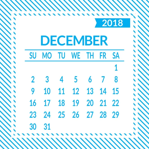 Dezember Zwölfte Seite Des Satzes Kalender 2018 Vorlage Die Woche — Stockvektor