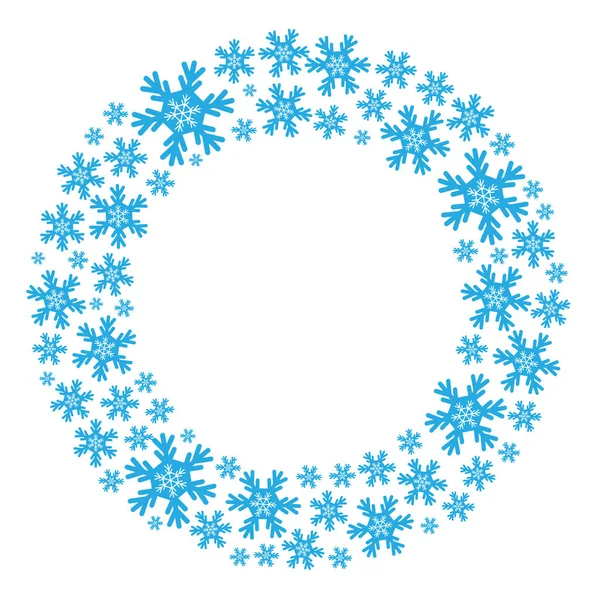 Γύρος Πλαισίων Μπλε Και Λευκές Νιφάδες Χιονιού Για Χειμερινές Διακοπές — Διανυσματικό Αρχείο