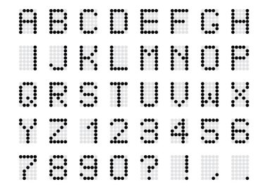 Siyah Dijital alfabe ve numaralar. Vektör çizim