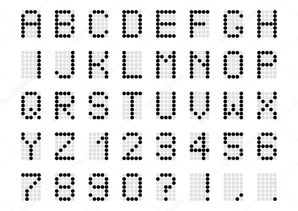 Black digital alphabet and numbers. Vector illustration