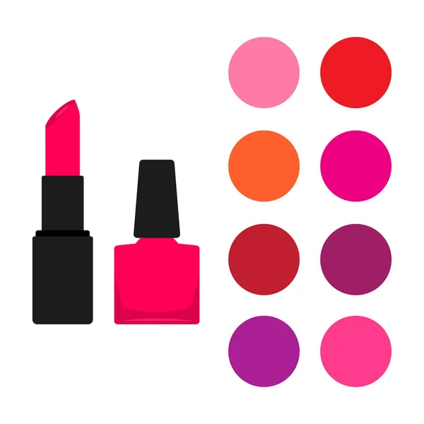 Lippenstift Nagellak Fles Set Kleurstalen Vectorillustratie — Stockvector