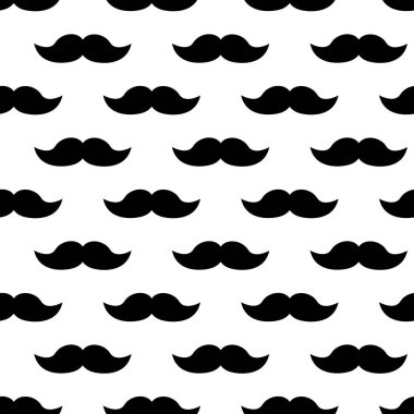Seamless pattern with black mustaches on white background. Vector illustration clipart