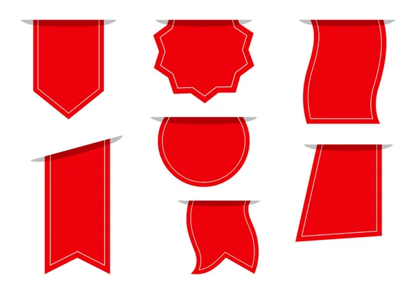 Set Van Rood Lege Banners Voor Tekst Reclame Badges Vectorillustratie — Stockvector