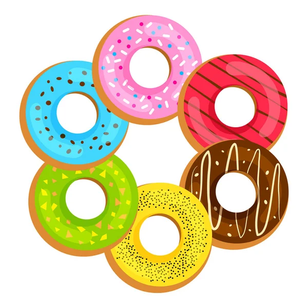 Set Rosquillas Dulces Con Esmalte Colorido Ilustración Vectorial — Vector de stock