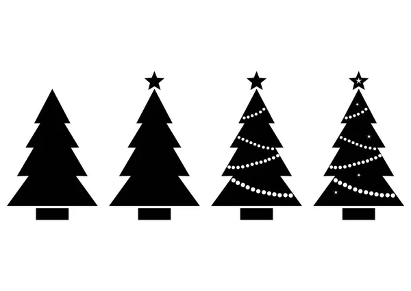 Set Christmas Tree Black White Silhouette Vector Illustration — Stock Vector