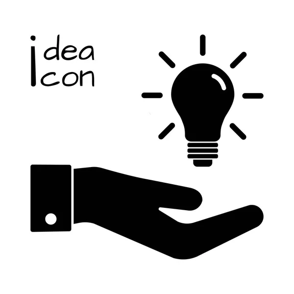 Idea icon. Hand with glowing lightbulb. Black silhouette. Vector illustration — Stock Vector