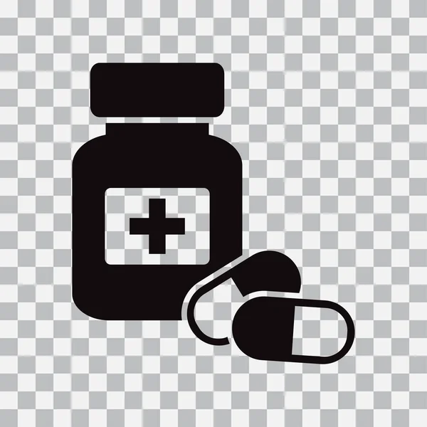 Flacon Médicaments Pilules Icône Noire Isolée Sur Fond Transparent Illustration — Image vectorielle