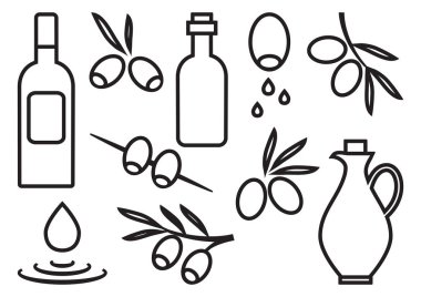 Zeytin ayarla, siyah anahat tasarımı. Vektör çizim