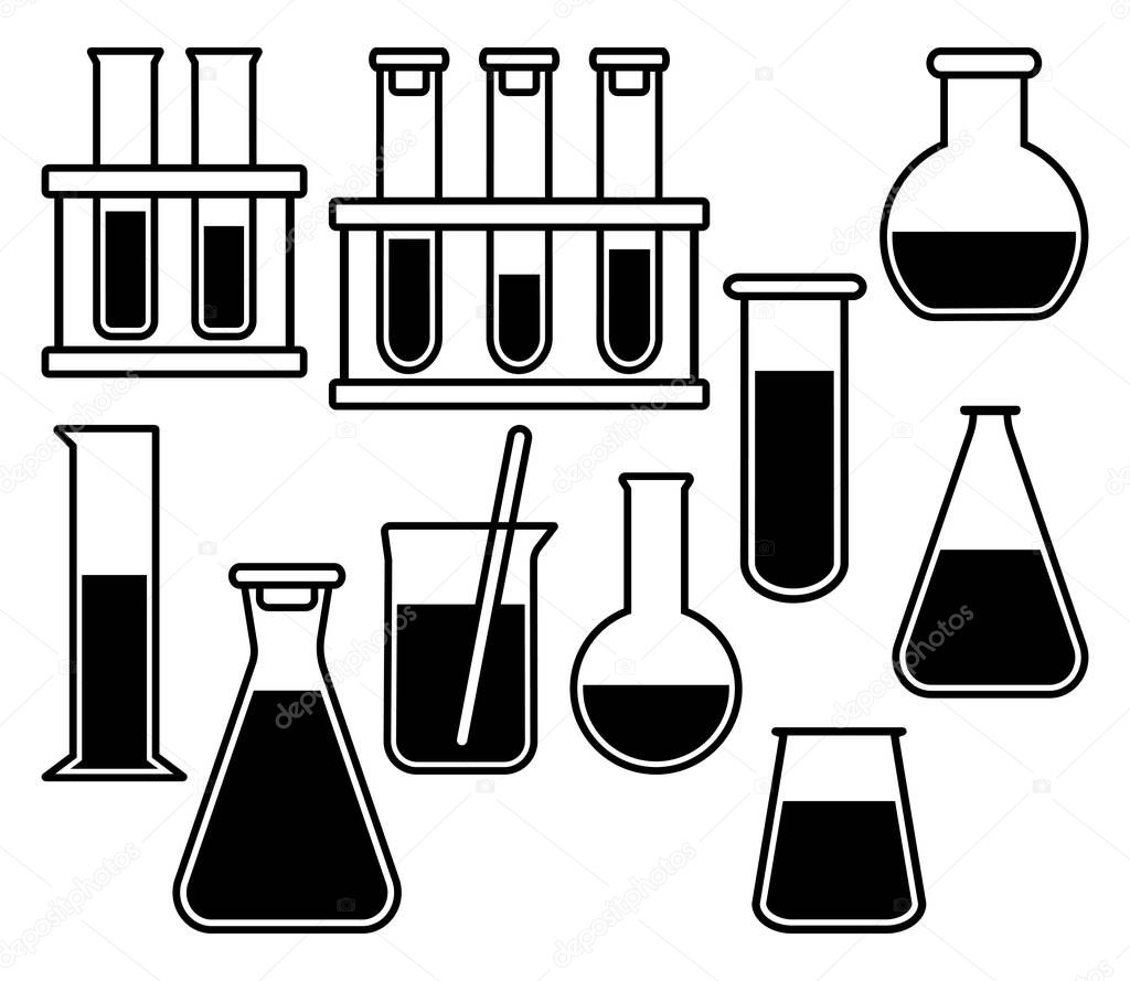 Set of black chemical flasks. Vector illustration
