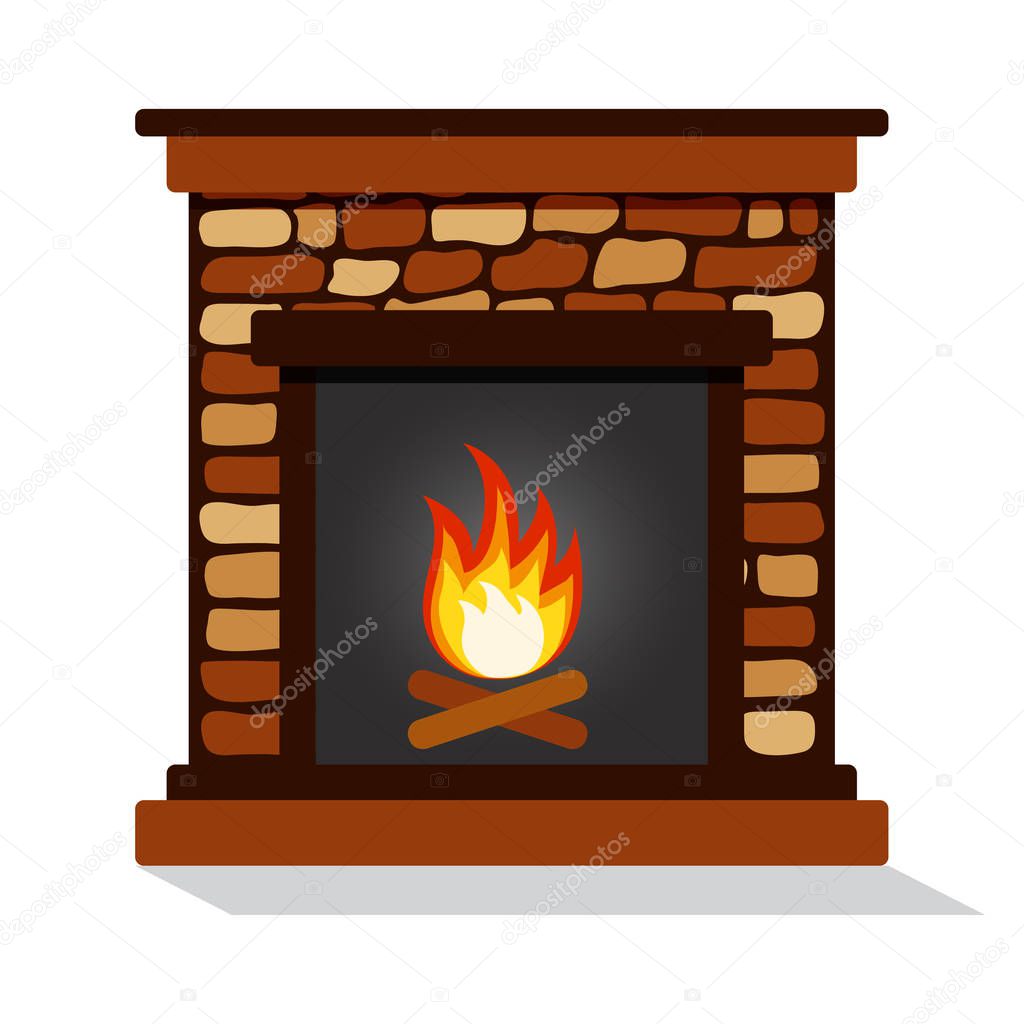 Burning fireplace. Vector illustration