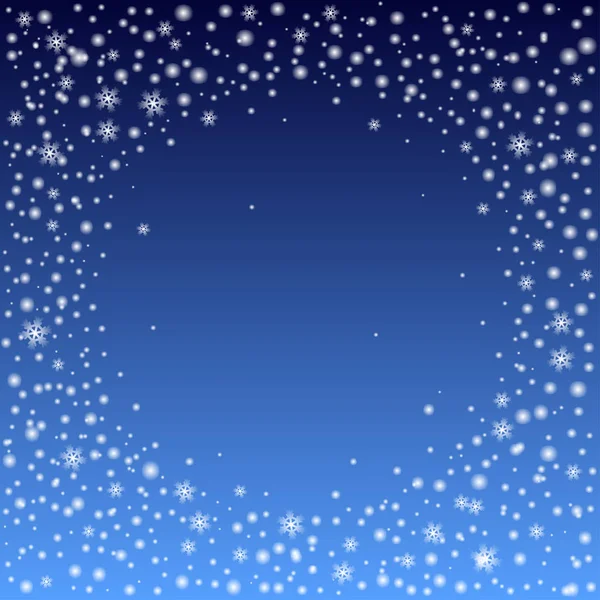 Χιόνι Στρογγυλό Πλαίσιο Νιφάδες Χιονιού Σκούρο Μπλε Φόντο Εικονογράφηση Διάνυσμα — Διανυσματικό Αρχείο