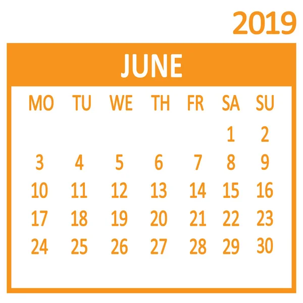 Juni Sechste Seite Des Satzes Kalender 2019 Vorlage Die Woche — Stockvektor