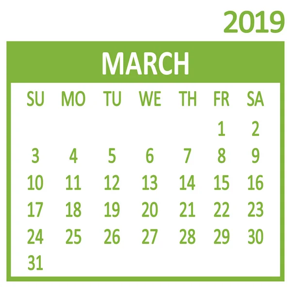 Marsch Dritte Seite Des Sets Kalender 2019 Vorlage Die Woche — Stockvektor