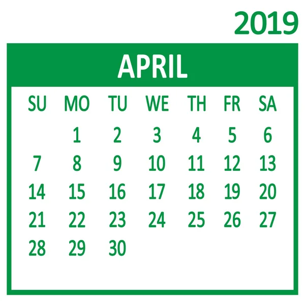 April Vierte Seite Des Sets Kalender 2019 Vorlage Die Woche — Stockvektor