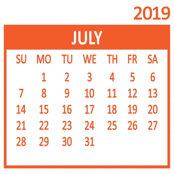 Juli Siebte Seite Des Satzes Kalender 2019 Vorlage Die Woche — Stockvektor