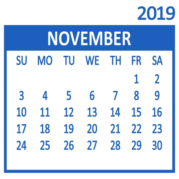 November Elfte Seite Des Satzes Kalender 2019 Vorlage Die Woche — Stockvektor