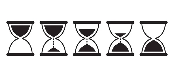 Black Set Hourglasses Countdown Vector Illustration — Stock Vector