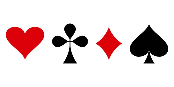 Traje Poker Rojo Negro Corazón Club Diamante Pala Aislados Sobre — Archivo Imágenes Vectoriales