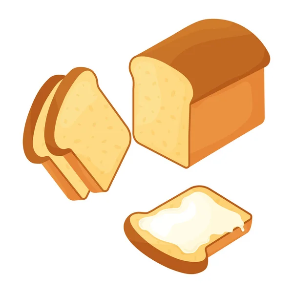 Хлібобулочний Набір Пшеничний Хліб Нарізати Хлібом Нарізати Маслом Векторні Ілюстрації — стоковий вектор