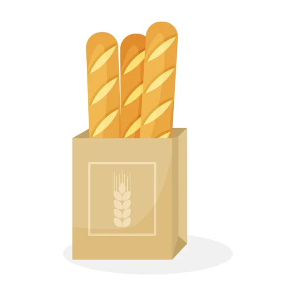 Pane Baguette Confezione Carta Illustrazione Vettoriale — Vettoriale Stock