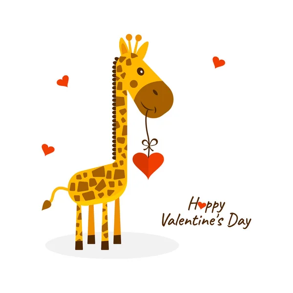 Biglietto Auguri San Valentino Carina Giraffa Col Cuore Illustrazione Vettoriale — Vettoriale Stock