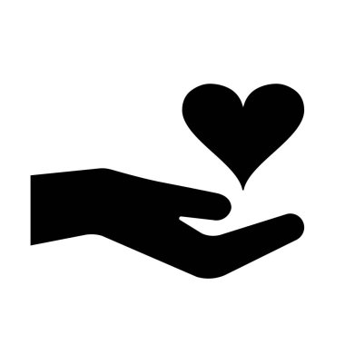 Elinde, siyah simgesi kalp. Vektör çizim
