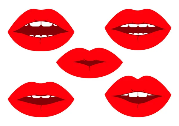 Conjunto de lábios vermelhos. Ilustração vetorial — Vetor de Stock