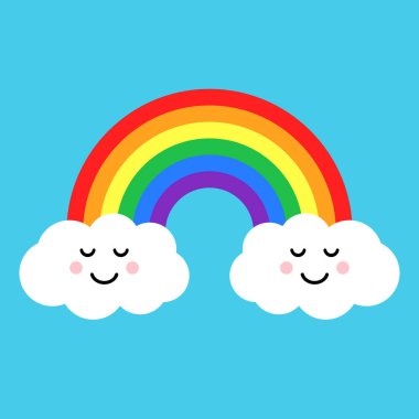 Gökkuşağı ve bulutlar mavi zemin üzerine. Vektör çizim