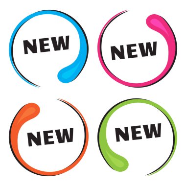 Renkli yuvarlak çerçeve kümesi. Yazıt ile yeni etiket. Vektör çizim