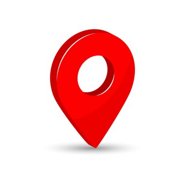 3D kırmızı harita göstergesi gölge ile. Konumu simgesi, izometrik PIN. Vektör çizim