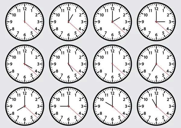 Reihe Von Uhrensymbolen Die Unterschiedliche Zeit Anzeigen Vektorillustration — Stockvektor