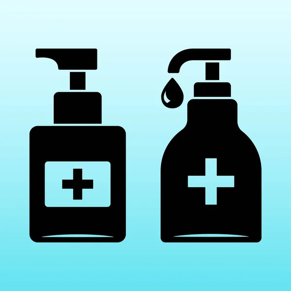 Disinfection Set Hand Sanitizer Bottle Icons Washing Gel Vector Illustration — Stock Vector