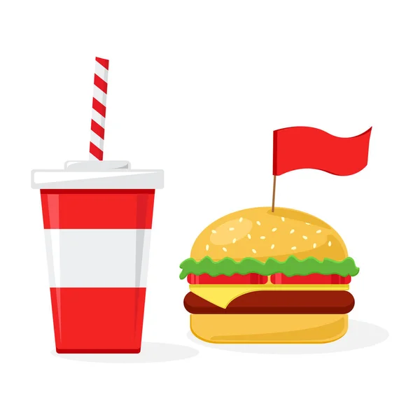 Férias Fast Food Copo Cola Com Cheeseburger Ilustração Vetorial —  Vetores de Stock