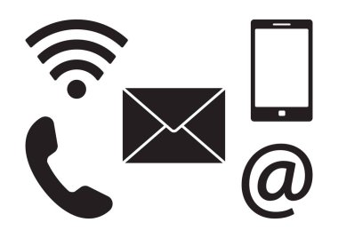 İletişim simgeler, siyah düğmeleri başvurun. Vektör çizim