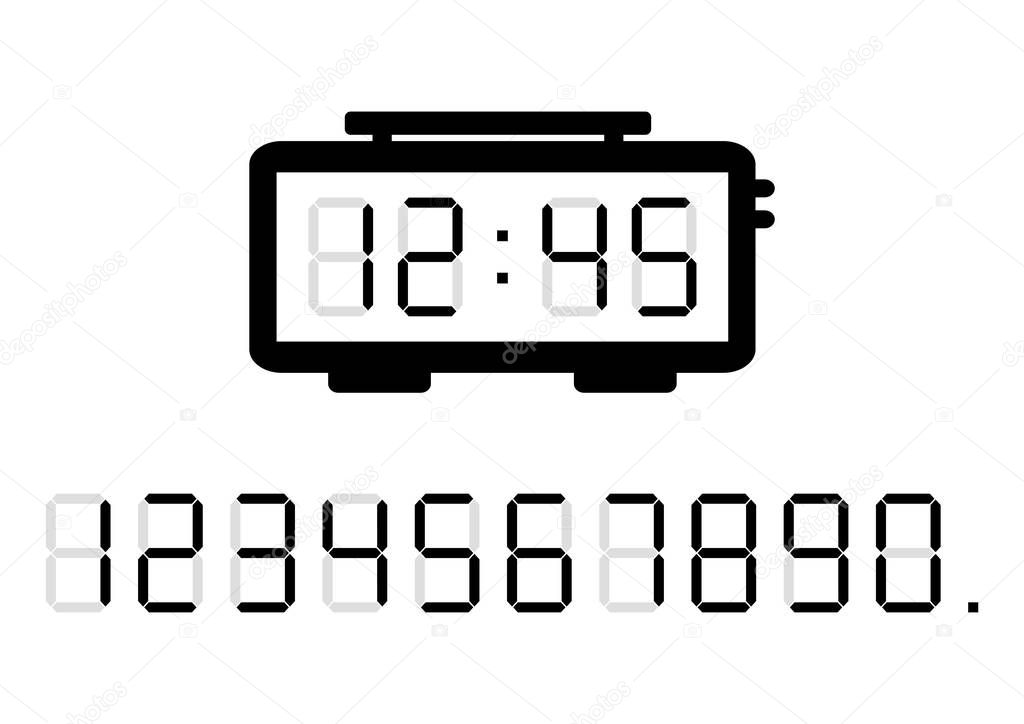 Alarm clock and calculator digital numbers. Vector illustration