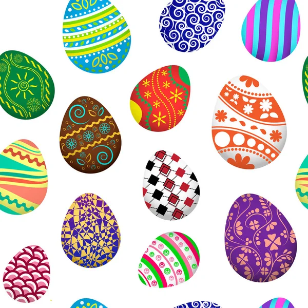 Patrón festivo sin costuras con coloridos huevos de Pascua. Ilustración vectorial — Vector de stock