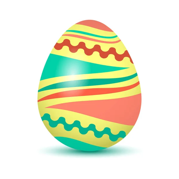 Colorful Easter egg with colored shadow, isolated on white background. Red, green and yellow colors. Vector illustration — Stock Vector