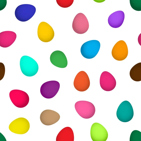 Праздничный бесшовный узор с яркими красочными пасхальными яйцами, выделенными на белом фоне. Векторная иллюстрация — стоковый вектор