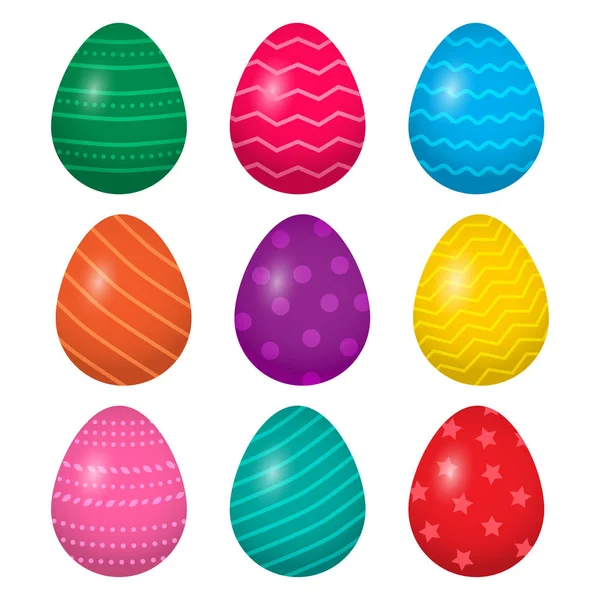 Colorida colección de huevos de Pascua aislados sobre fondo blanco. Ilustración vectorial — Vector de stock