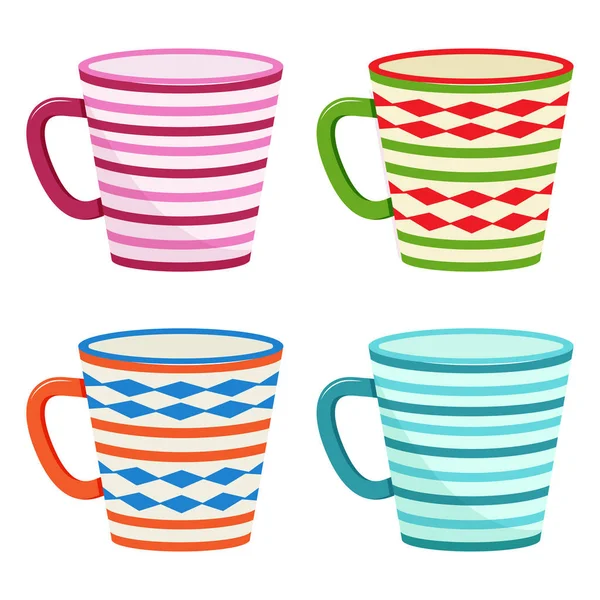 Conjunto de taza para beber con patrón diferente colorido. Ilustración vectorial — Vector de stock