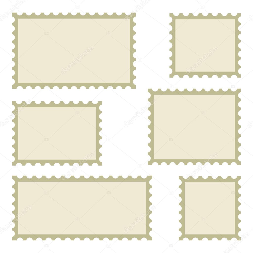 Set of blank postage stamps of different sizes isolated on white background. Vector illustration
