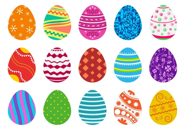 Colorida colección de huevos de Pascua aislados sobre fondo blanco. Ilustración vectorial — Vector de stock