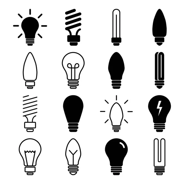Set van gloeilamp iconen, verschillende lamp. Vectorillustratie — Stockvector