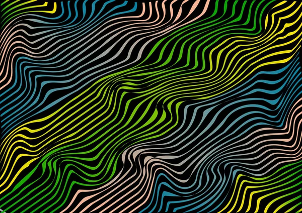 Padrão abstrato com ondas coloridas sobre fundo preto. Ilustração vetorial — Vetor de Stock