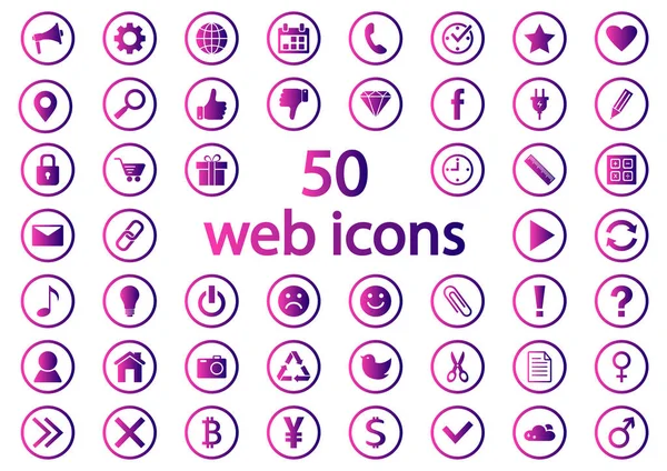 Set of round web icons. Purple gradient. Vector — Stock Vector