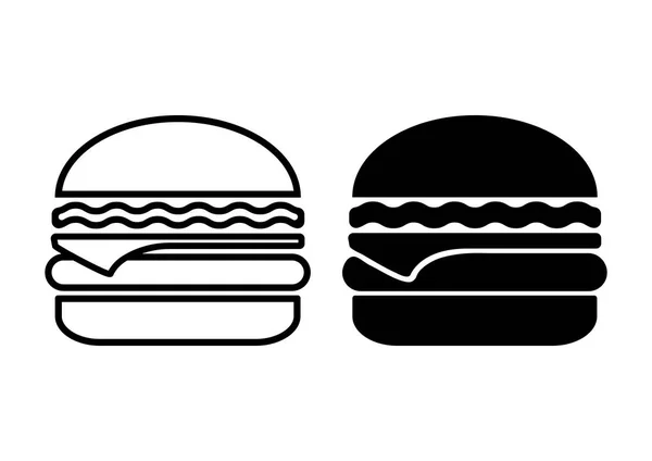 快餐。芝士汉堡图标, 轮廓和平面设计。向量例证 — 图库矢量图片